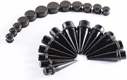 [Memsion] Ear Stretching Kit Gauges 24 Pcs Big Gauges 00G-20mm Ear Gauges Expander Set Acrylic Ear Tapers and Plugs Body Earring Piercing Kits Black Color, 10mm-20mm, Acrylic, no gemstone
