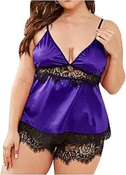 [UIVHLW] Lingerie Silk Satin Lace Plus Size Temptation V-Neck Straps Sleepwear Women Dresses