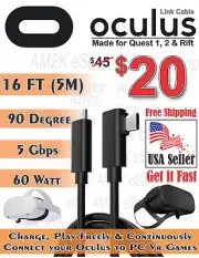 For Oculus Quest 1, 2 & Rift Link Cable 16ft (5m) Super High Speed 5GBps Black