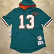 NEW LG Dan Marino Miami Dolphins Mitchell Ness Retired Mesh Hoodie Shirt Aqua