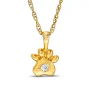 Natural Clarity Enhanced Accent Solitaire Paw Print Pendant in 10K Yellow Gold