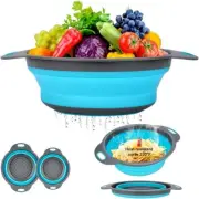 Blue 2-Pack - Collapsible Colanders with Extendable Handles Perfect for Draining