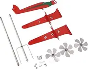 Metal Aircraft Weather Vane 3D Red Rustproof Smooth Airplane Windmill Wind Spinner for Garage Dome Barn Patio Red