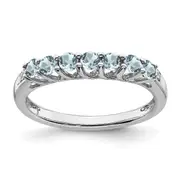 Solid 14k White Gold Simulated Aquamarine and CZ 7-stone Ring