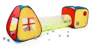 3 in 1 Pop Up Kids Play Tent with Tunnel and Ball Pit for Kids, Red/Yellow/Blue
