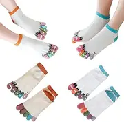 [Pursuestar] Cotton Five Finger Socks Tabi Toe Socks Cute Funny Animal Cat Socks Seperated Athletic Ankle Socks for Women Girls, Orange+blue, 5-11