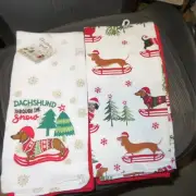 (3) Dachshund Through the Snow Christmas Holiday Kitchen Towels Sledding NWT