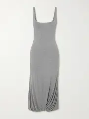 [16ARLINGTON] 16ARLINGTON - Sidd Gathered Jersey Midi Dress - Gray - UK 14 UK 14 Gray