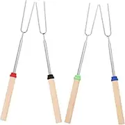 WEKADRIN 4pcs Stainless Steel Fondue Forks Wooden Handle Skewers for BBQ Chocolate Cheese Vegetables Hot Pot and Desserts Heat Resistant and Easy to Store
