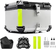 Motorcycle Top Box Aluminum Tail Box Motorcycle Trunk Rear Luggage Case Waterproof Motorbike Top Case Toolbox(45L-Silver)