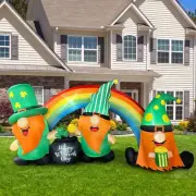 Charming 8ft St. Patrick's Day Inflatable Gnomes - Rainbow Décor with LED Lights