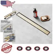Modern 18-Inch Gold Shower Drain with 2-in-1 Tile Insert Panel for Luxury Bath