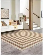 Handmade Braided Natural Jute Floor Area Rugs, Home Decor Carpet Size, Floor Mat (Natural with White, 8 x 8 Feet Square)