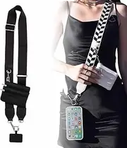 Phone Strap With Zippered Pouch and Wallet - Clip and Go Crossbody Purse (Black)