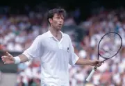 Jeremy Bates of Great Britain reacts during the Wimbledon Lawn Ten- Old Photo