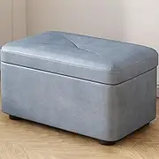 Uandhome Storage Ottoman Cube Storage Box,Multipurpose Foot Stool PU Faux Leather,Square Ottoman Shoe Bench with Padded Seat for Living Room Bedroom Dorm(Blue)