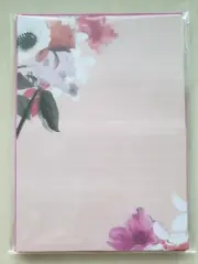 LETTER WRITING SET, 20 Lined Letter paper w/ 20envelopes, Floral pink stationery