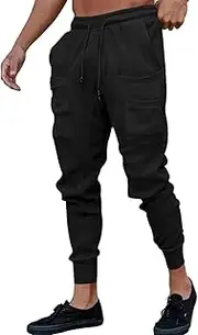 [Generic] SummerJogging Pants for Men Drawstring Elastic Waist Cuffed Pant Breathable Regular Fit Casual Workout Trousers