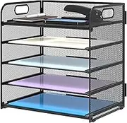SZUAH Metal 5-Layer Grid Organizer with Handles - Stackable Office Supplies Storage for Workspace, Black Paper Sorting Organizer for Home/School/Office, Space-Saving Stationery Management (Black)
