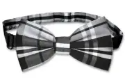 Vesuvio Napoli BOWTIE Black Gray White Color PLAID Design Men's Bow Tie