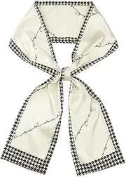 [Elerevyo] Women Fashion Printed Skinny Long Scarves, Retro Satin Silky Neckerchief Ribbon Headband Headscarf