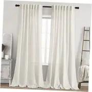 Back Tab Linen Curtains 96 inches Long 2 Panels 52"W x 96"L (Pack of 2) Natural