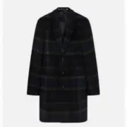 Paul Smith Men's Wool Overcoat, Black, Green, Navy Blue Plaid, Size Medium