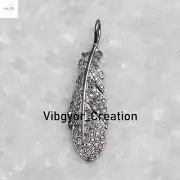 Natural Diamond Leaf Charm Pendant 16" Link Chain 925 Sterling Silver Jewelry