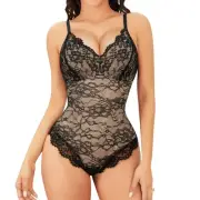 Lace Bodysuit for Women Tummy Control Backless Top V-Neck Shapewear Bodysuit
