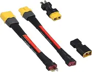 2 Pairs XT60 Male to T Male & XT60 Female to T Female Adapter Kit (1 Pair with Red/Black 12AWG 10cm(4") Silicone Wire + 1 Pair Connectors Only), RC Drone LiPo Battery Power Adapter with Sheath Housing