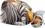 [YTYVAGT] 2-Pc,Gourd-Shaped Working Cap,Fisherman Hat with Buttons and Cotton Sweatband,Animal Tiger Stone Forest