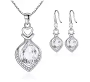 925 Silver Jewelry Set Crystal Necklace Crystal Earrings Sets