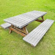 3 Pcs Vinyl Picnic Table and Bench Fitted Tablecloth Cover Set 6 Ft 30 x 72 Inch Flannel Backing Rectangular Elastic Edged Picnic Table Cover for Summer Outdoor Patio Travel Picnics (Birch)