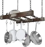 J JACKCUBE DESIGN Hanging Pot Rack Pan Ceiling Wall Mounted Hanger Multi- Purpose Rustic Wood and Metal Cookware Kitchen Storage Organizer With Utility 16 Hooks - MK603B