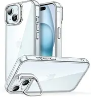 JETech Kickstand Case for iPhone 15 6.1-Inch, Built-in Camera Ring Stand, Non-Yellowing Shockproof Phone Bumper Cover, Anti-Scratch Clear Back (Clear)
