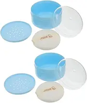 MERRYHAPY 2pcs Box Talcum Powder Puff Case Substance Makeup Powder Puff Bag Talc Kit Products Bin Snacks Registry Body Powder Puff Container Blue