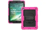 WASSUP iPad 6th/5th Gen/Air 2/Pro 9.7 inch Case with Screen Protector Hand Strap Stand & Shoulder Strap-Black&RoseRed