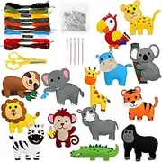 Sew Fun Animals Kit,14pcs Kids Sewing Kit, Cute Animal Felt Sewing Kit Plushie Kids Sewing Set Educational Sewing Toys for Beginner Children DIY Craft