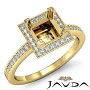 Classic Halo Princess Diamond Semi Mount Engagement Ring 14k Yellow Gold 1 Carat