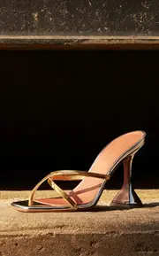 [Amina Muaddi] Henson Metallic Leather Sandals