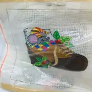 Hand Painted Dede Sleeping Mouse in Shoe Needlepoint Pattern Canvas Nursery Yarn