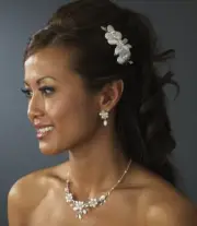 Elegance by Charbonneau Silver Floral Crystal Bridal Necklace Earring & Comb Set