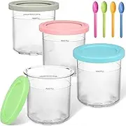 Containers Replacement for Ninja Creami Pints and Lids - 4 Pack, 16oz Cup Compatible with NC301 NC300 NC299AMZ Series Ice Cream Maker, Airtight & Leaf-Proof Dishwasher Safe （4 Pack）