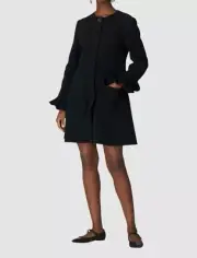 $2890 Carolina Herrera Women's Black Wool Patch Pocket Button-Front Coat Size 14