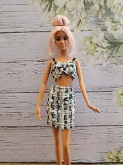 Poppy Parker Barbie 2 Piece Top and skirt Set Blue Tweed New