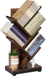 4-Shelf Tree Bookshelf, 4 Tier Floor Standing Bookcase for Cds/Magazine/Books, S