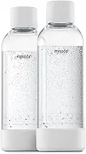 Mysoda Carbonating Bottles 2Pck 1L - Compatible, Drink mate, Wassermaxx, Aqvia, Sodapop & Levivo - Quick-Lock Reusable Bottles - Lid & Base Made of Wood Composite - BPA Free - White