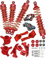 Upgrades Part for 1/10 Slash/Rustler/Stampede/Hoss 4x4 VXL 4wd,Full Metal Big Bore RC Shock Absorber & Alloy Steering Blocks Caster Blocks C-Hubs Stub Axle Carriers,Wheel Hex,Red