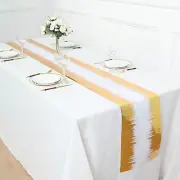 Metallic Gold 11x108 in White Icicle Print Non Woven Fabric TABLE RUNNER Party