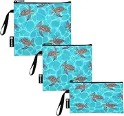 RPLIFE Sea Turtles Blue Aqua Washable Sandwich and Snack Bags Reusable, Zipper Food Storage Pouch for School Picnic Work Travel (Set of 3: S/M/L)
